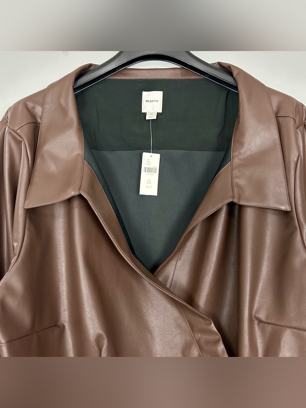 Anthropologie Maeve Faux-Leather Wrap Top Women’s Size 3X Asymmetrical Brown - Picture 4 of 10